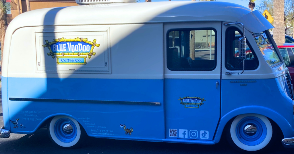 Blue Voodoo Coffee Truck - Repurposed van from 1957